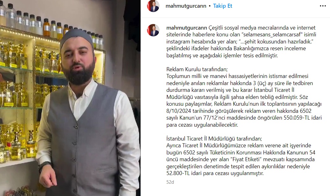 "Şehit kokusundan parfüm" reklamına Bakanlıktan büyük ceza